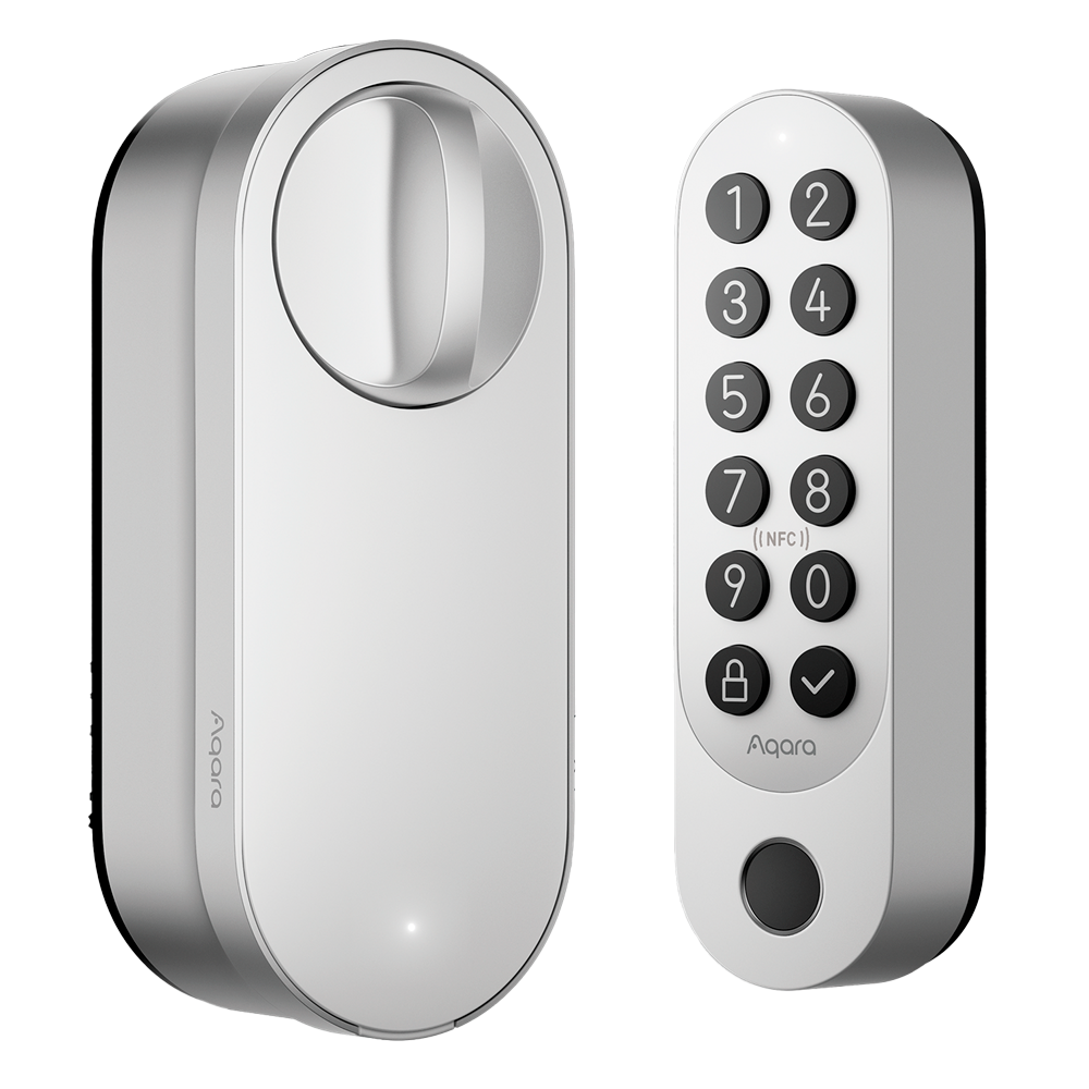 Aqara Smart Lock U200 Silver - Matter over Thread / Bluetooth & NFC - Kræver AQARA HUB M3 - Midlertidig adgangskode / Fjernåbning - Genopladelig batteri / Tastatur - Understøtter Apple Homekit, Google, Alexa