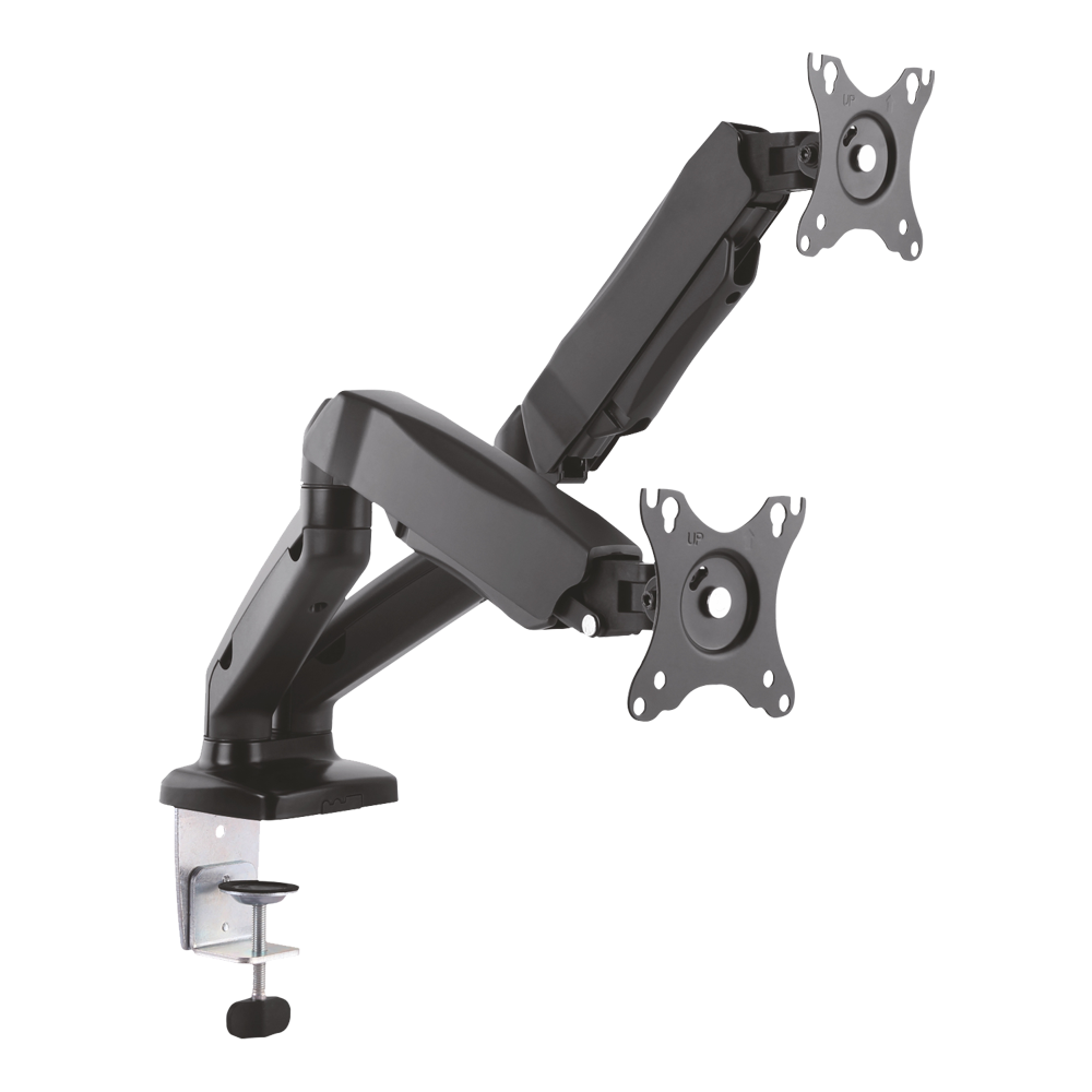 Beslag til LCD skærm - Installation på bord - Tilt -45º ~ +90º Rotation 180º Drejning 360º - Højdejusterbar mellem 160 mm og 410 mm - Maksimal belastning 6,5 Kg/arm - Skærme 13"~27"