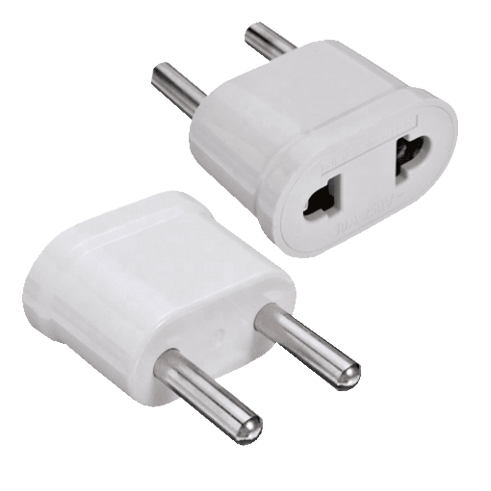 Adapter - Type A stik (USA) til Type F stik (EU) - 250V AC spænding - 10 A maksimal udgangsstrøm - Hvid farve