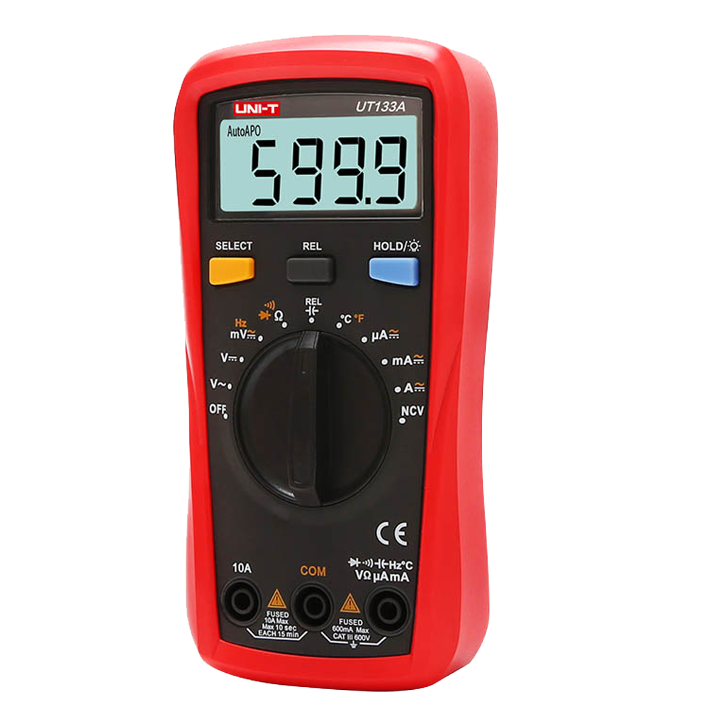 Håndholdt digital multimeter - DC og AC spændingsmåling op til 600V - DC og AC strømmåling op til 10A - Modstands-, kapacitans-, frekvensmåling - Temperaturmåling - Auto Range | NCV funktion | Kontinuitetstest