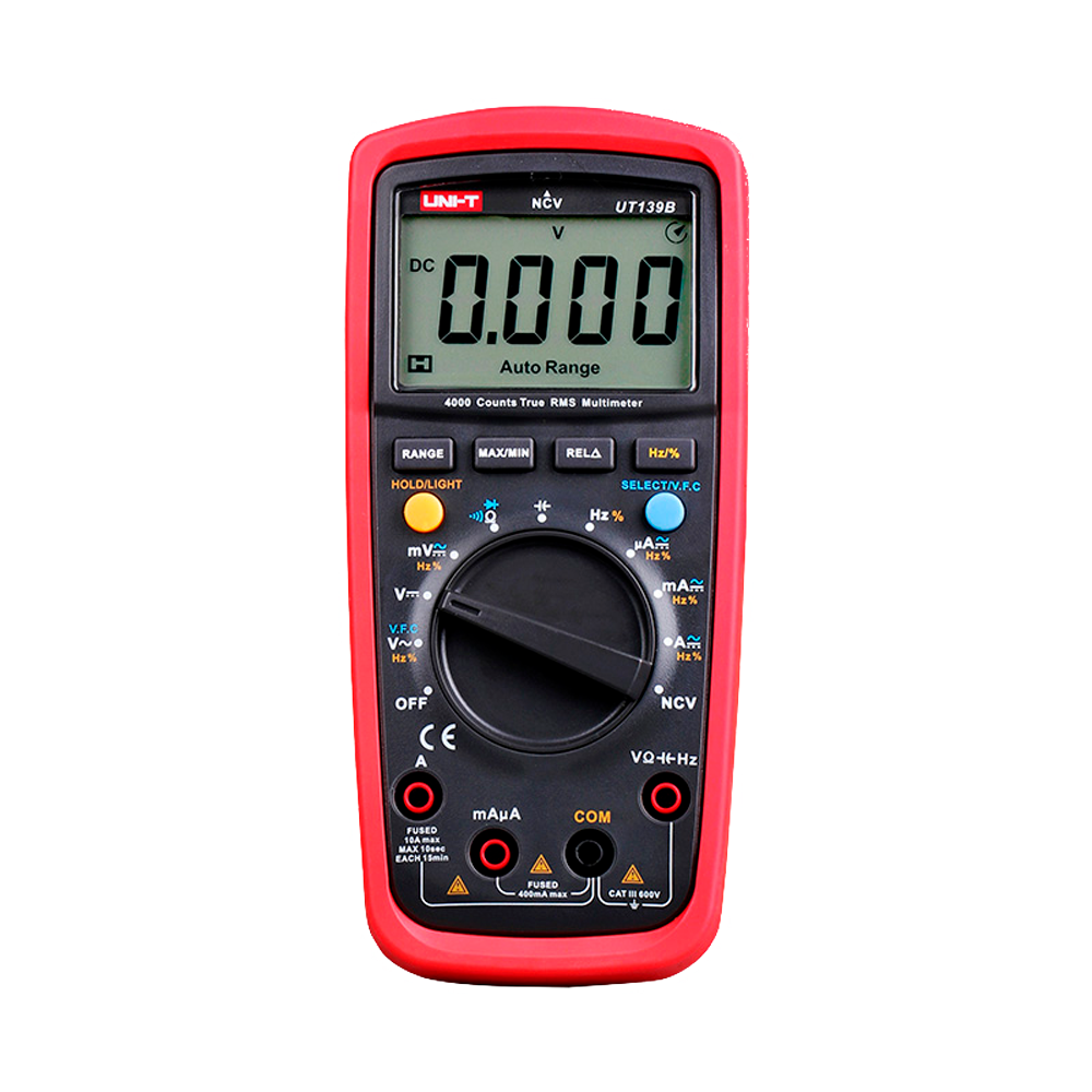 Digital multimeter med True RMS funktion - DC og AC spændingsmåling op til 600V - DC og AC strømmåling op til 10A - Modstands-, kapacitans- og frekvensmåling - Summer til kontinuitetstest