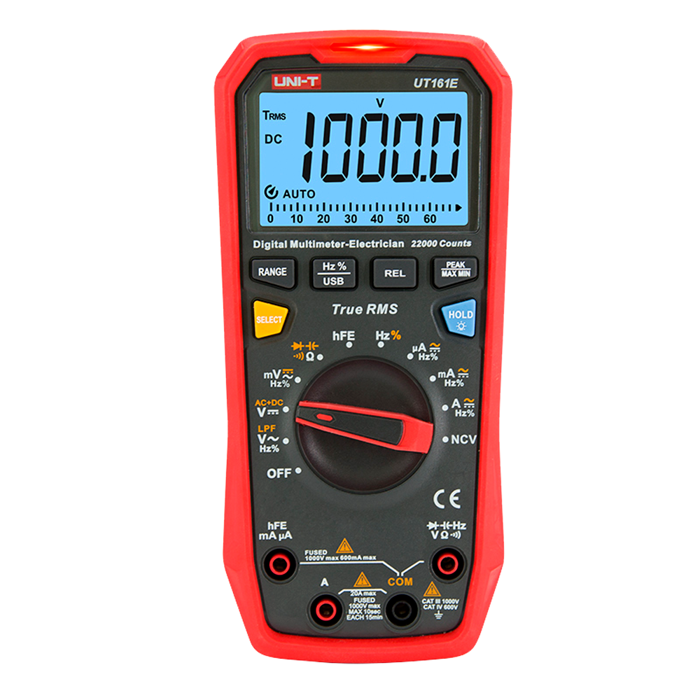 Digital multimeter CAT III - LED display op til 6000 counts - DC og AC måling op til 1000V og 10A - PC tilslutning - Høj AC nøjagtighed med True RMS funktion - Måler modstand og kapacitans
