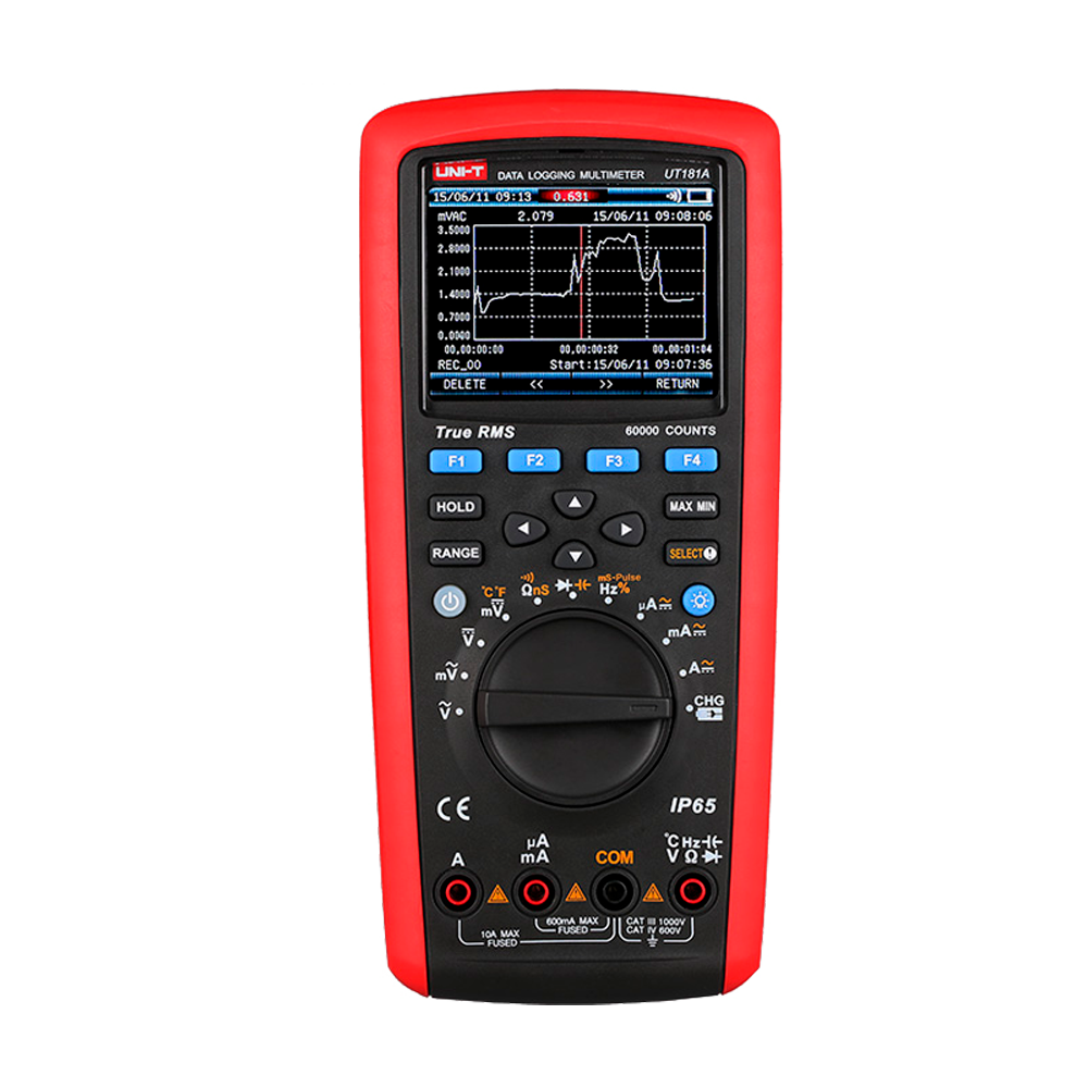 True RMS datalogger multimeter - PC forbindelse til dataoverførsel - AC/DC måling: op til 1000V og 10A - Modstand, kapacitans, konduktansmåling - Måling af frekvens, temperatur, kontinuitet - Datalogning og visualisering