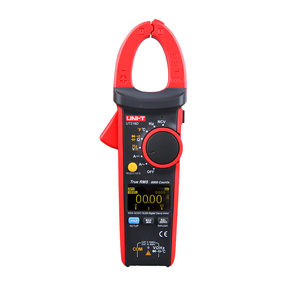 OLED strømtang - DC måling op til 1000V og 600A - Måling i AC op til 750V og 600A - Modstand/kapacitans/frekvens/temperatur - Auto Range | Test dioder | True RMS | NVC - Tang åbning på 30mm