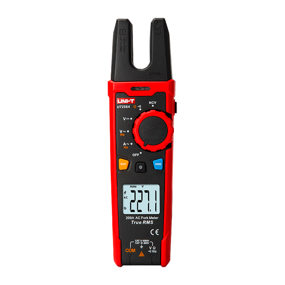 Gaffel-type strømtang - LCD display op til 6000 counts - Strømmåling i AC op til 200A - DC og AC spændingsmåling op til 1000V - Høj AC nøjagtighed med True RMS funktion - Modstands- og frekvensmåling | NCV funktion