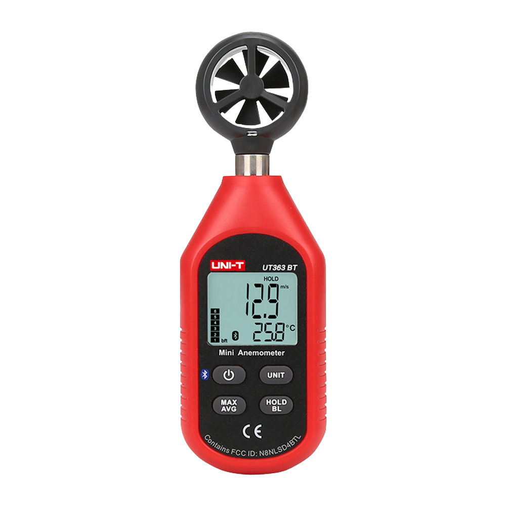 Håndholdt vindmåler - Højpræcisions vindhastighed sensor - Temperatursensor - Maksimum, Minimum og Gennemsnit værdier - Forbindelse til APP via Bluetooth - Baggrundsbelyst LCD display