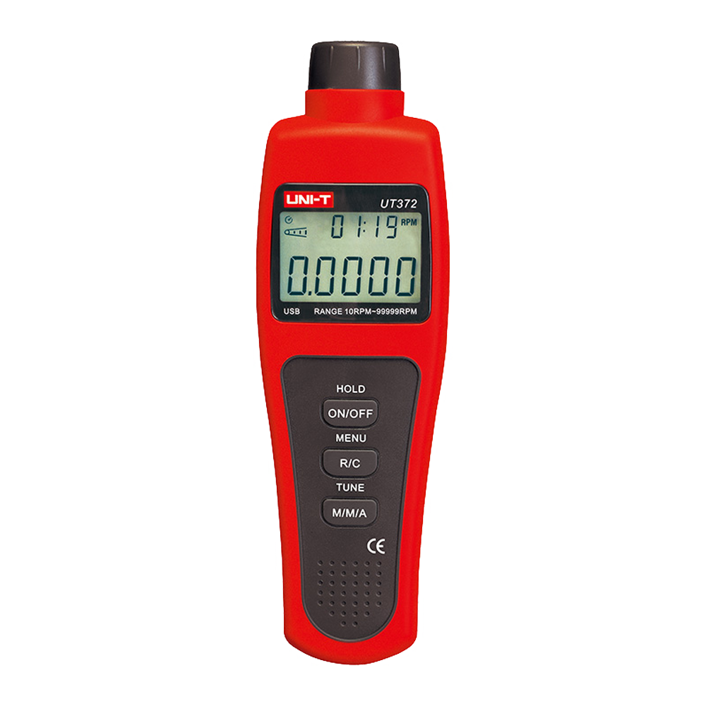 Håndholdt digital tachometer - Op til 99999 RPM - LCD baggrundsbelyst display af 100000 counts - PC forbindelse via USB - Maksimum, Minimum og Gennemsnit værdier - Automatisk slukning