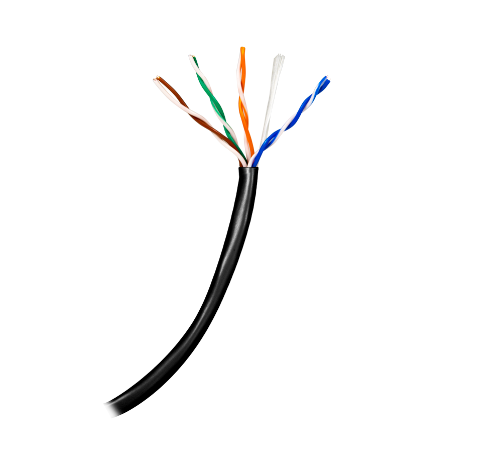 UTP kabel - Category 5E - Spole med 100 meter - Sort kabelisolering - Diameter 5,5 mm - Speciel kappe til udendørs brug
