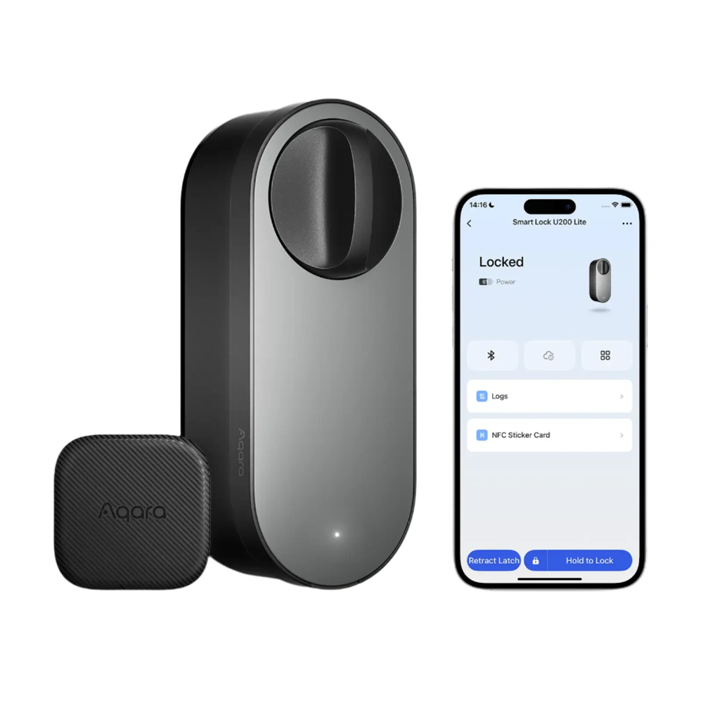 Aqara Smart Lock U200 Lite sort - Matter over Thread / Bluetooth & NFC - Kræver AQARA HUB M3 / Border Router - NFC (DOT) mærkat / Fjernstyret åbning - Genopladeligt batteri - Understøtter Apple HomeKit, Google, Alexa