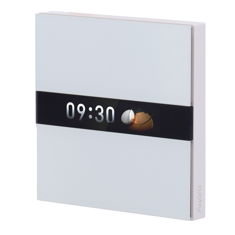 Aqara Display switch V1 EU - LCD display / 2 kanaler - Aqara HUB påkrævet - Matter over Zigbee / Bluetooth - 4 konfigurerbare knapper - Understøtter Apple Homekit, Google, Alexa