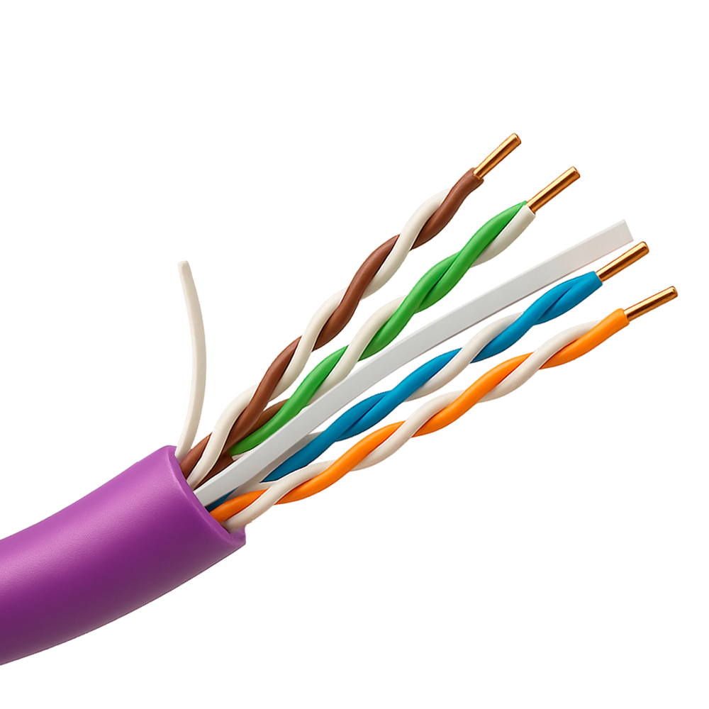 Uniview UTP kabel kategori 6 - Leder OFC, 100% kobber - Diameter 24 AWG-0,53mm - CPR certifikat: Cca-s1a,d0,a1 - Ydre kappe LSZH / Farve lilla - Leveres på træspole med 305m