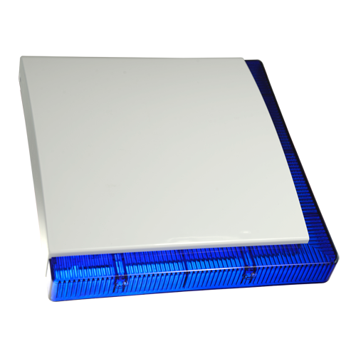 Udendørs kablet sirene - Certifikat grad 3 - Maksimalt lydtryk 112 dBA - 2 stroboskopiske LED-bjælker - Justerbar blå- og frontlys - Backup batteri inkluderet