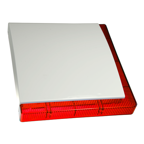 Udendørs kablet sirene - Certifikat grad 3 - Maksimalt lydtryk 112 dBA - 2 stroboskopiske LED bar - Justerbart rødt og frontlys - Backup batteri inkluderet
