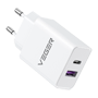 VEGER - USB oplader - Effekt 65W | Med GaN teknologi - Hurtigladning af 2 enheder samtidig - Output USB-A, USB-C - Hvid