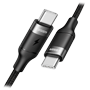 Veger - USB2.0 kabel til laptops - USB-C til USB-C - Metalkappe, flettet Nylon - Længde 1,5m - Hurtigladning PD100W | Sort