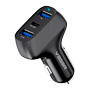 VEGER - Biloplader - Effekt 37W - 20W hurtigopladning - 2x USB-A, 1x USB-C udgange - Sort farve