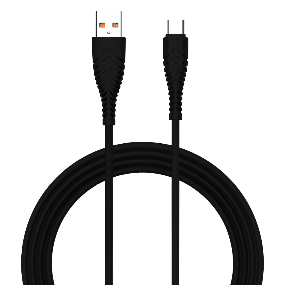 Veger - Kabel USB2.0 - USB-A til USB-C - Plastik kappe, flettet nylon - Længde 1,2m - Sort farve