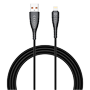 Veger - Kabel USB2.0 - USB-A til Lightning - Plastik kappe, flettet nylon - Længde 1,2m - Sort farve
