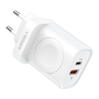 VEGER - USB og trådløs oplader (til iWatch) - Effekt 25W - 22.5W Hurtigopladning - USB-A, USB-C og trådløs output - Hvid farve