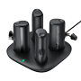 VEGER 4 powerbanks med opladningsvugge - Kapacitet 5000mAh / powerbank - POGO Pin, USB-C, USB-C stik input - Output 2 med Lightning, 2 med USB-C - Oplad 4 powerbanks samtidig - PD20W Hurtigopladning