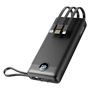 Veger Powerbank - Kapacitet 20000mAh - USB-C indgange og USB-A kabel - USB-A udgange og kabler inkluderet - Kabler inkluderet: USB-C, Micro USB-C og 8pin - Sort farve | 3 enheder samtidig