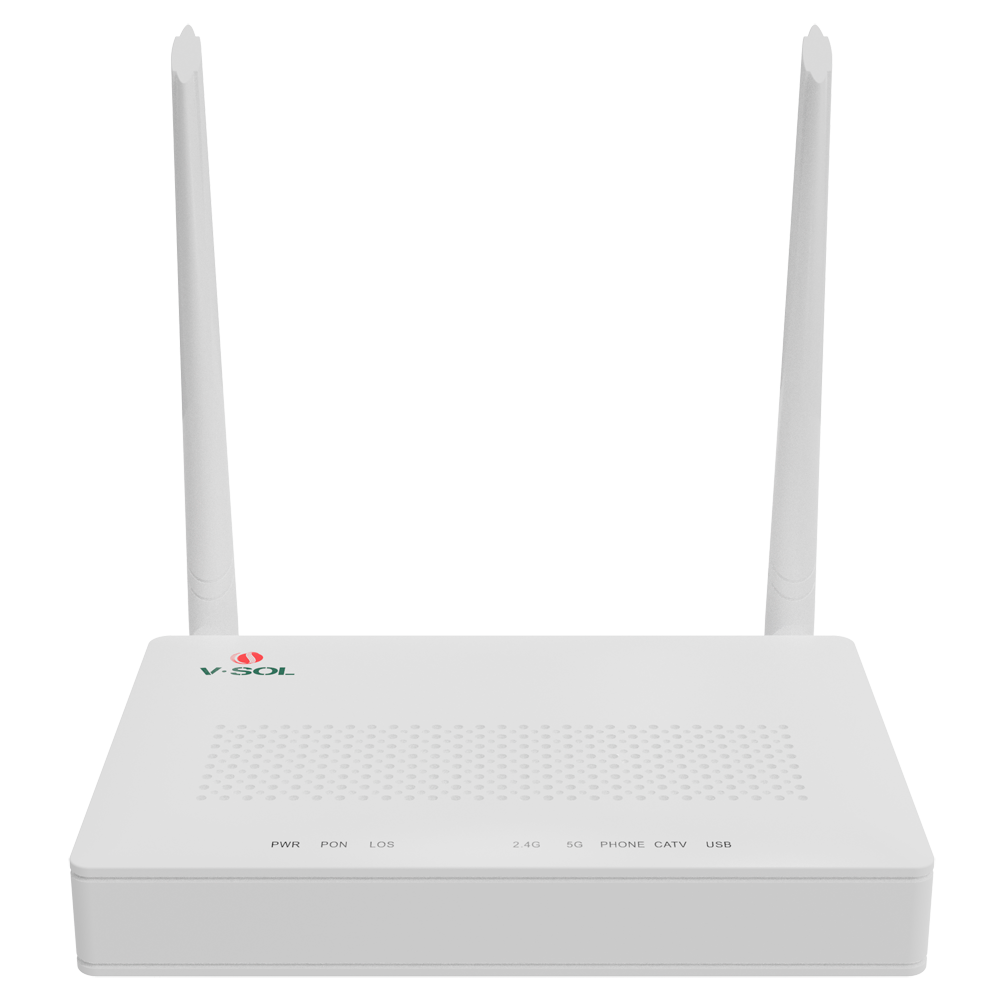 V-SOL Router ONT Wi-Fi 5 - 1X PON 4x LAN RJ45 GE 1x RJ11 1x CATV - 802.11ac 2x2 dual band 2,4 og 5GHz - Ideel til hjemme og erhverv FTTH