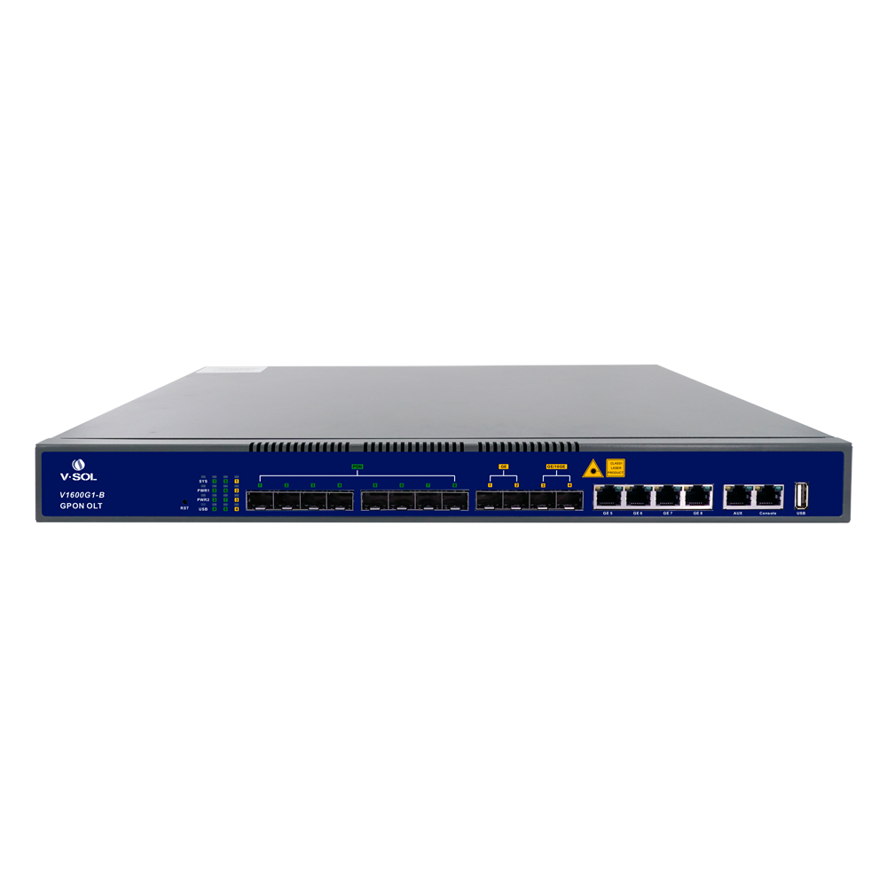 V-SOL 8 Pon GPON OLT Porte - 4 RJ45 GE + 2 SFP/GE + 2SFP+ Porte - Op til 128 ONT per enhed - Transmissionsafstand op til 20 km - Routing Layer 3 (NAT,DMZ,ACL,PPPOE,DHCP) - Switching Layer 2 (VLANs, MULTICAST, STP)