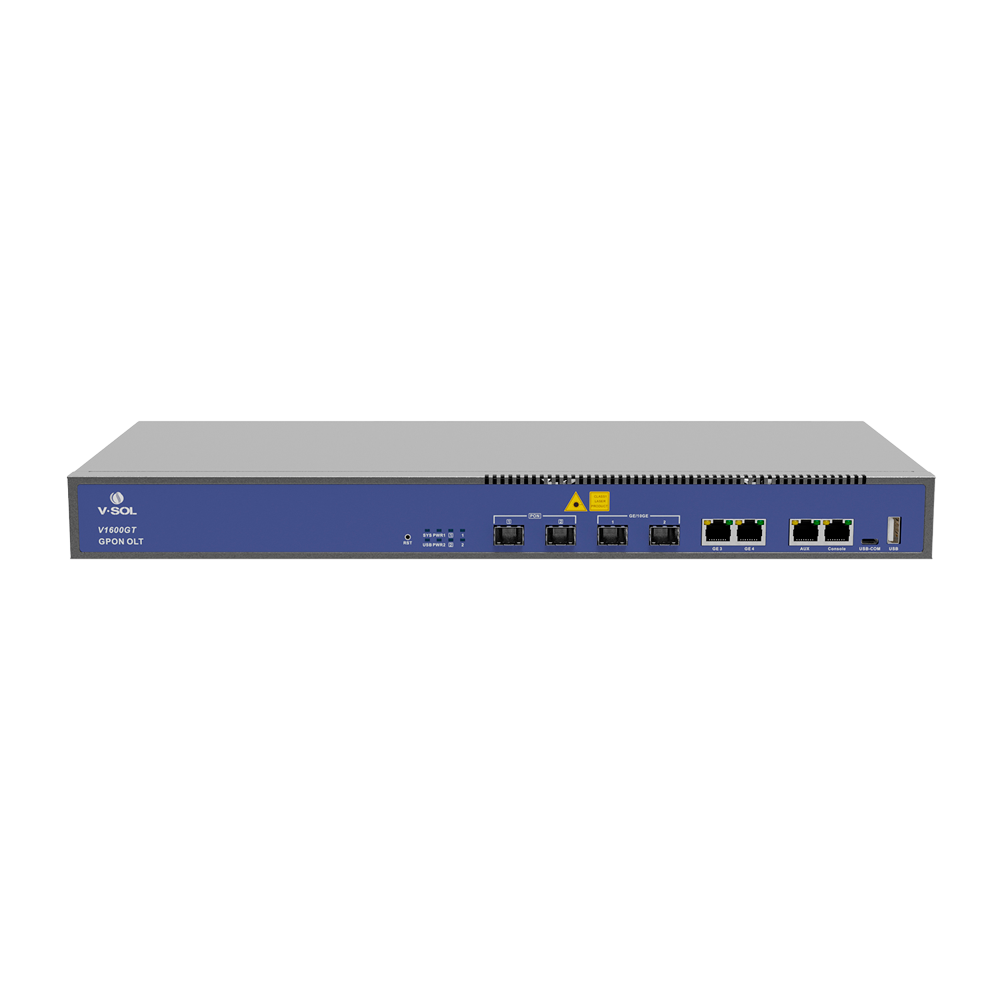V-SOL 2 Pon GPON OLT Porte - 2 Porte RJ45 GE + 2 SFP+ Porte (GE/10GE) - Op til 128 ONT per enhed - Transmissionsafstand op til 20 km - Routing Layer 3 (NAT,DMZ,ACL,PPPOE,DHCP) - Switching Layer 2 (VLANs, MULTICAST, STP)