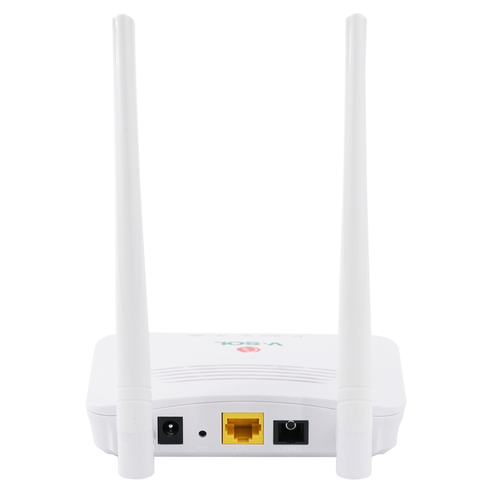 V-SOL Router ONT Wi-Fi 4 - 1X PON 1x LAN RJ45 10/100/1000Mbps - 802.11ac 2x2 dobbeltbånd 2.4 og 5GHz - Ideel til hjemme og erhverv FTTH