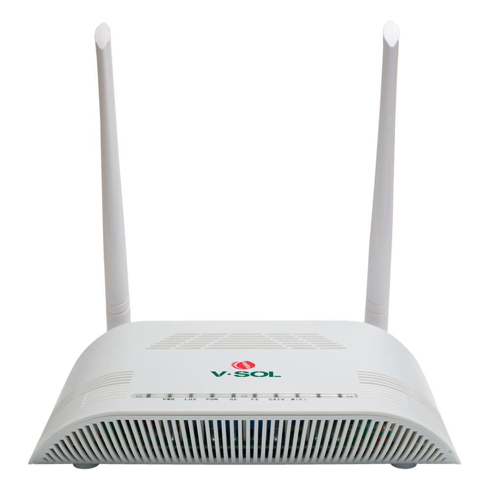 V-SOL Router ONT Wi-Fi 4 CATV - 1X PON 1x LAN RJ45 FE 1x LAN RJ45 GE 1x CATV - 802.11ac 2x2 dobbeltbånd 2.4 og 5GHz - Ideel til hjemme og erhverv FTTH