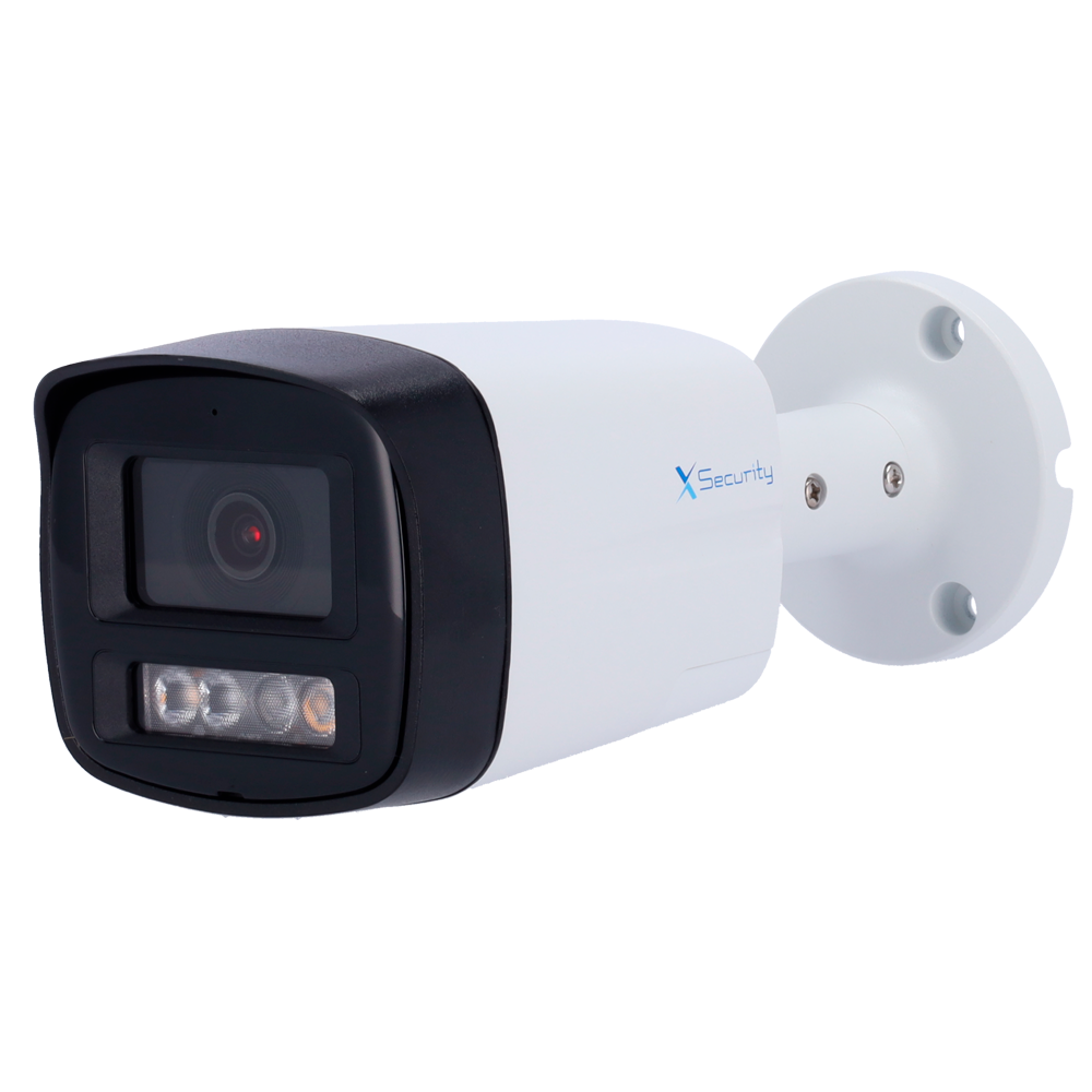 X-Security IP Bullet kamera - 4 Megapixel (2688x1520) - Linse 2,8mm / DualLight (30m IR+30m hvidt lys) - WDR 120 dB | Aktiv afskrækkelse med højtaler og lys - WizSense, med menneske- og køretøjsklassificering - 256GB / IP67 MicroSD