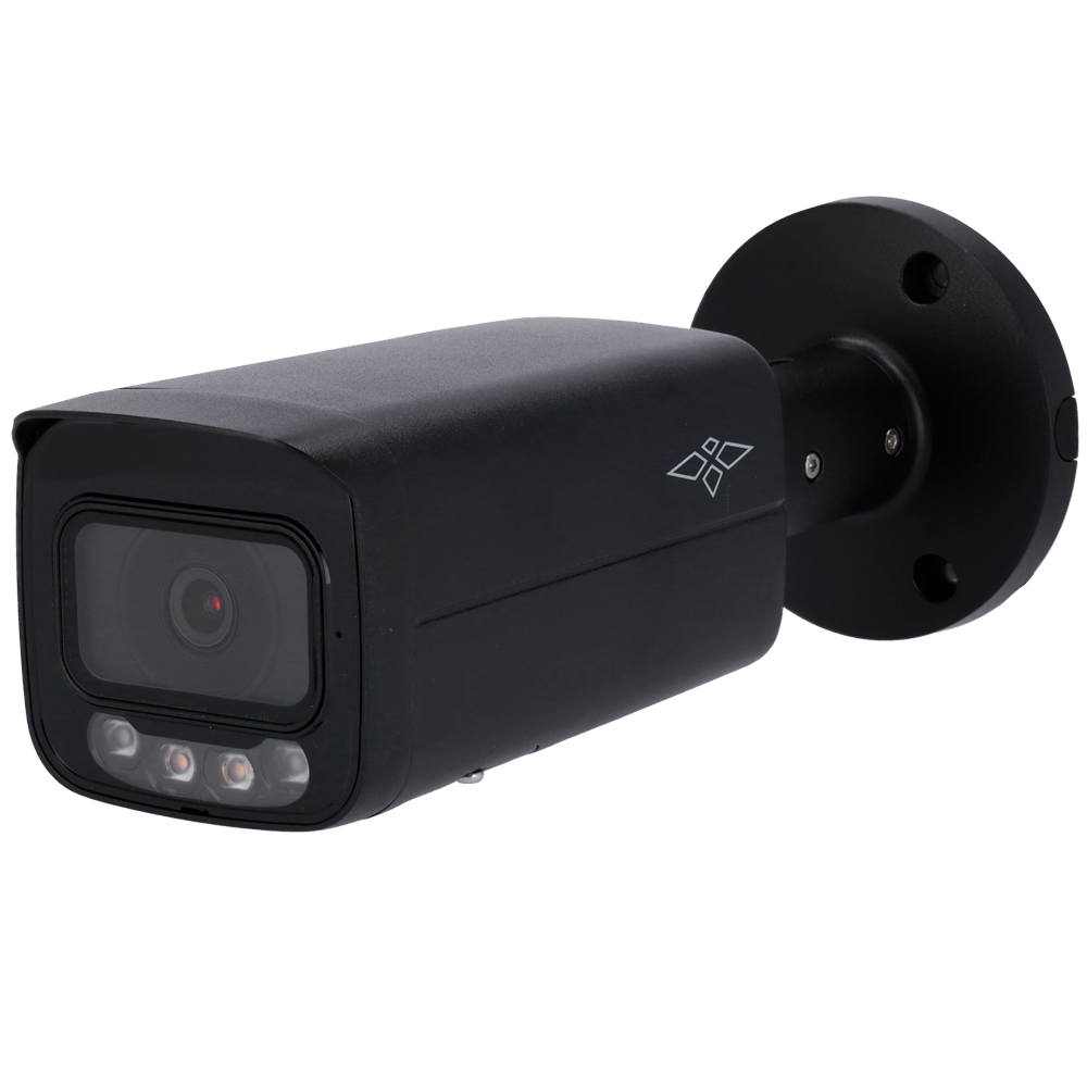 Pro range IP Bullet Kamera - Opløsning 8 MP (3840x2160) - 3.6 mm linse - Dual Light: IR (60 m) + hvidt lys (50 m) - Indbygget mikrofon | Audio | Alarmer | MicroSD - Smart funktioner: IVS, SMD | IP67 | Sort