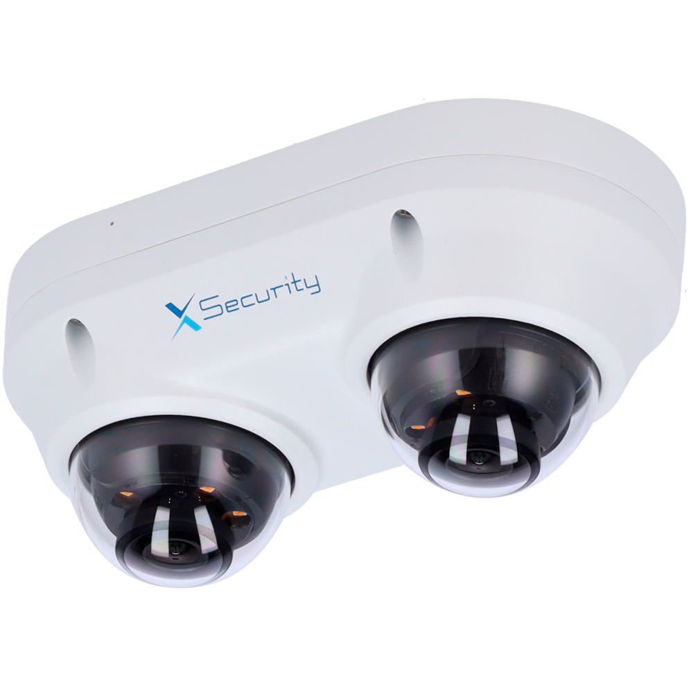 X-Security Dual Dome IP Kamera - 2x 4 Megapixel (2560x1440) - 2x Fast Linse 2.8mm - WDR 120dB | Dual Light(IR 30m og Hvidt Lys 20m) - WizSense, med menneske- og køretøjsklassificering - MicroSD 256GB / IP67 & IK10
