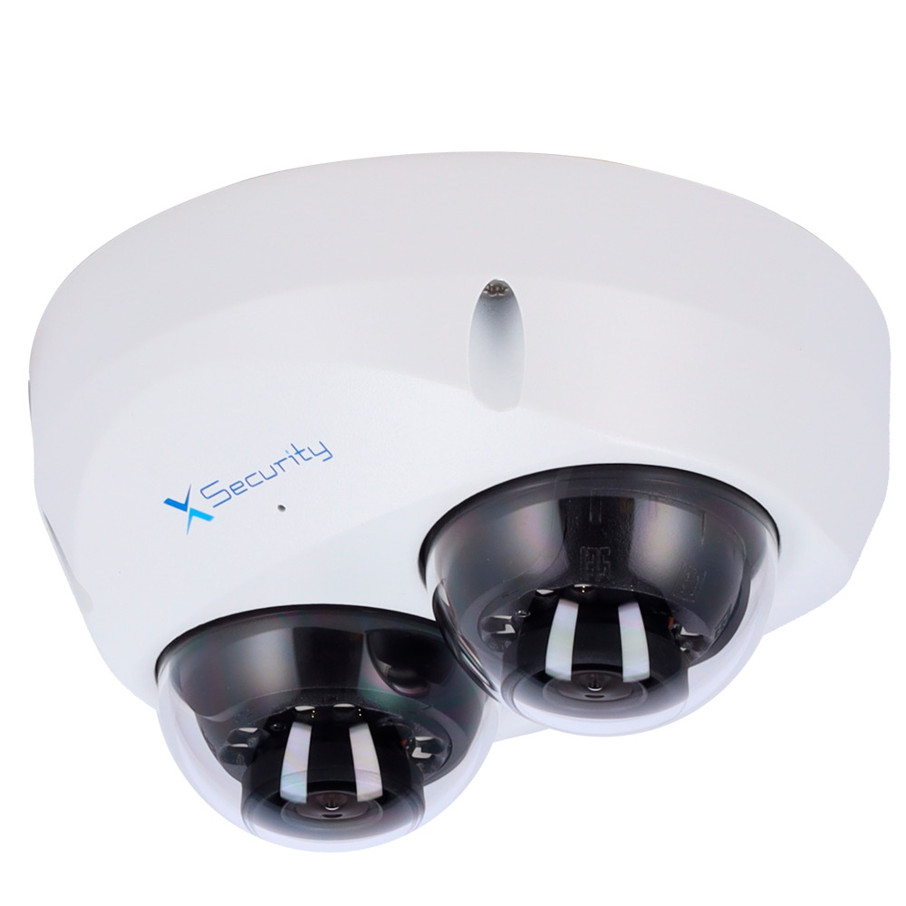 X-Security Dual Dome IP Kamera - 2x 4 Megapixel (2560x1440) - 2.8mm fast linse - WDR 120dB | Dual Light(IR 60m og White Light 60m) - WizSense, med menneske- og køretøjsklassifikation - MicroSD 256GB / IP67 & IK10