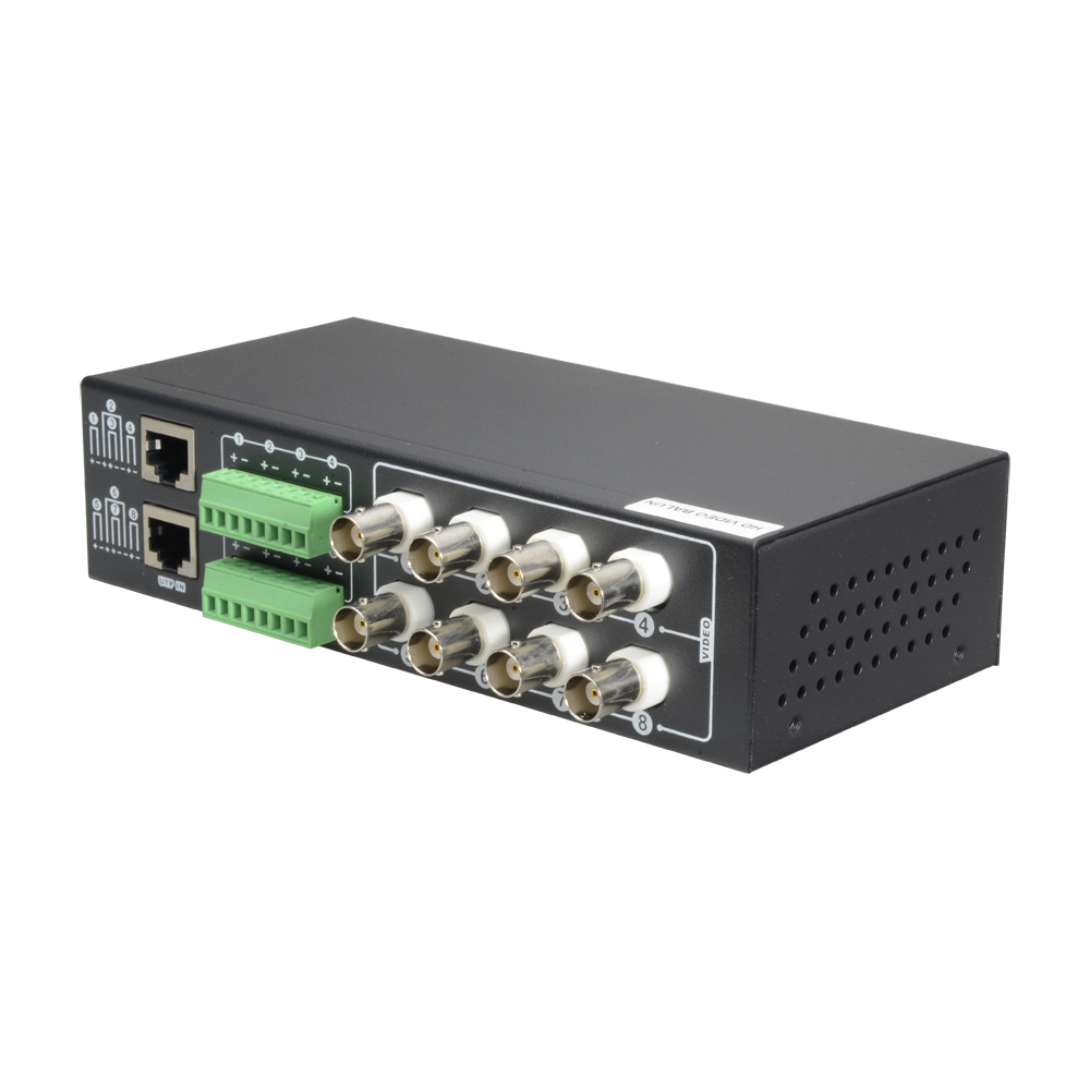 Video Balun 4N1 (HDTVI, HDCVI, AHD og CVBS) - 8 passive kanaler - Inkluderer 8 BA612P-HAC - BNC og RJ45 forbindelse - Rækkevidde: 180 ~ 440 m - 19" rack monteringsmulighed