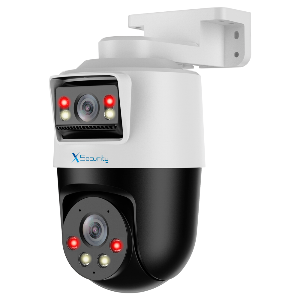 X-Security IP tandem ULTRA - Dual linse (Panorama 2Mpx + PT 2Mpx) - PT linse 4 mm | Panorama linse 4 mm - Dual Light 30 m | Alarm og blitz afskrækkelse - Mikrofon og højtaler | MicroSD | IP66 - IVS | SMD 4.0 | PoE