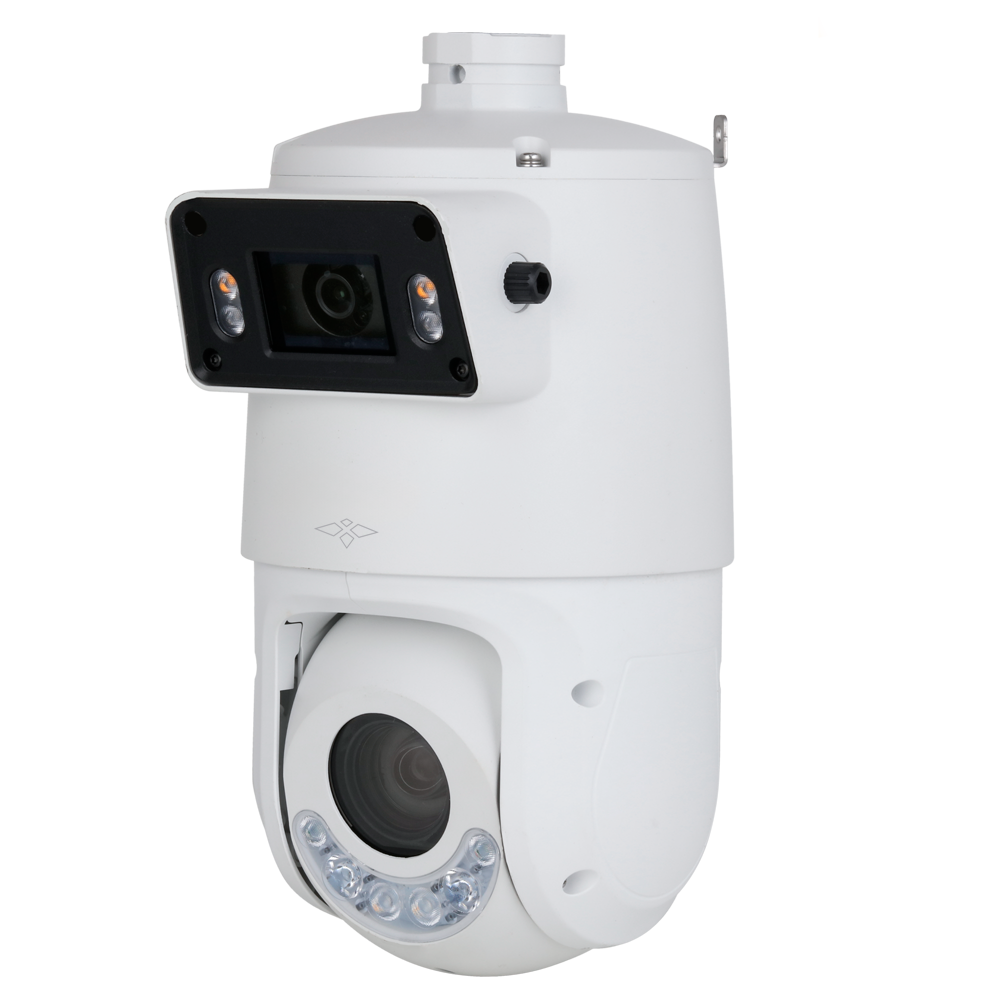 X-Security PTZ IP range ULTRA - Dual Lens (Panoramisk 4Mpx + PTZ 4Mpx) - PTZ linse 5~125 mm | 25X | PoE+ - Panoramisk linse 2.8 mm | Dual Light 100 m - AutoTracking | Alarmer | Lyd | MicroSD | IP66 - IVS | SMD 4.0 | Active Deterrence | Smartlight