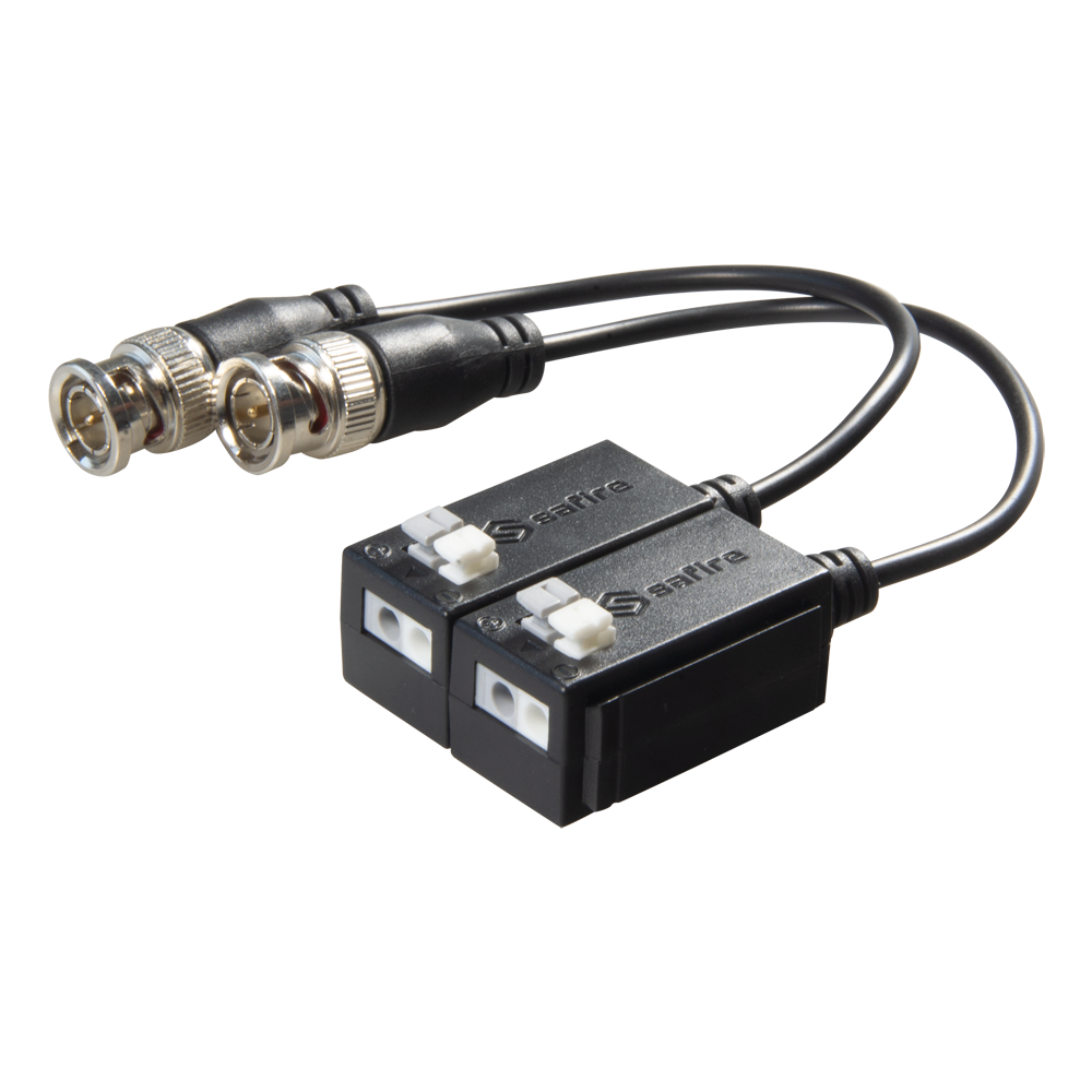 SAFIRE UTP passiv transceiver - Optimeret til HDTVI, HDCVI og AHD - 1 videokanal - Passiv, 2-pins forbinder - Rækkevidde: 150 ~ 400 m - 2 enheder