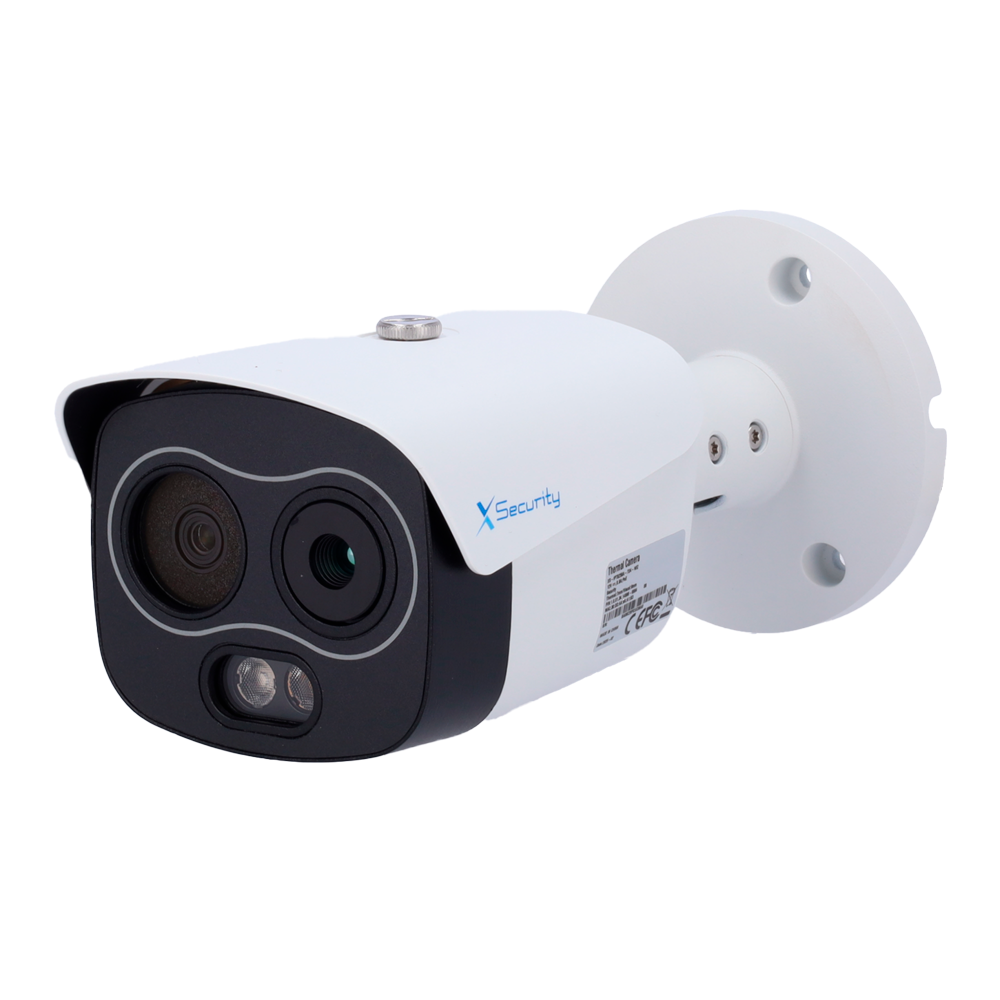 X-Security Dual IP Bullet termisk kamera - 256x192 VOx | Linse 3.5 mm | Følsomhed ≤ 40mK - Optisk sensor 1/2.7" 4 MP | 4 mm linse - WizSense med person- og køretøjsklassifikation - Røg- og varmedetektering - Audio | Alarmer | MicroSD | PoE