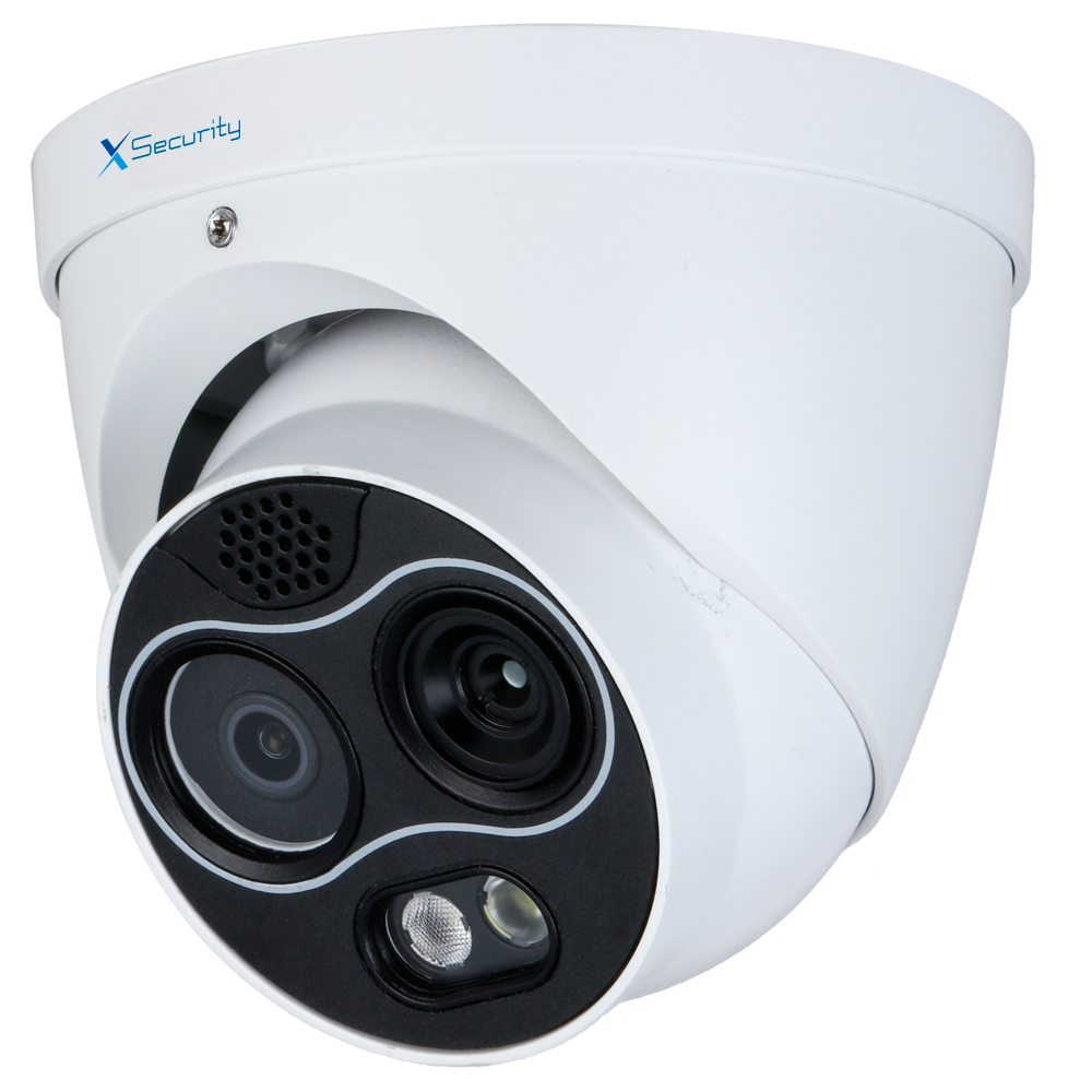 X-Security Turret Dual IP termisk kamera - 256x192 VOx | Linse 3.5 mm | Følsomhed ≤ 40mK - Optisk sensor 1/2.7" 4 MP | 4 mm linse - WizSense med person- og køretøjsklassifikation - Røg- og varmedetektering - Audio | Alarmer | MicroSD | PoE