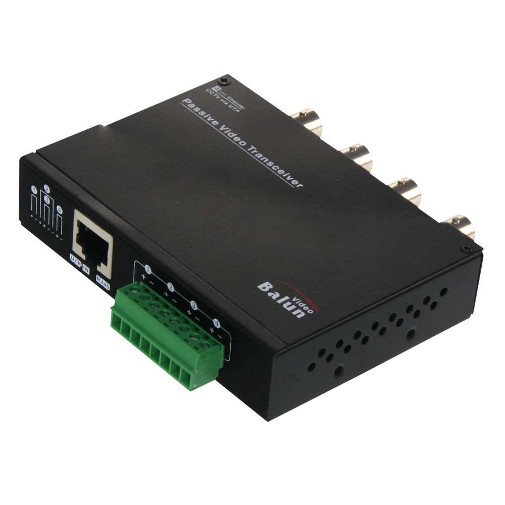 Video Balun til HDTVI / HDCVI / AHD / CVBS - 4 passive kanaler - Inkluderer 4 BA612P-HAC - BNC og RJ45 tilslutning - Rækkevidde: 180 ~ 440 m