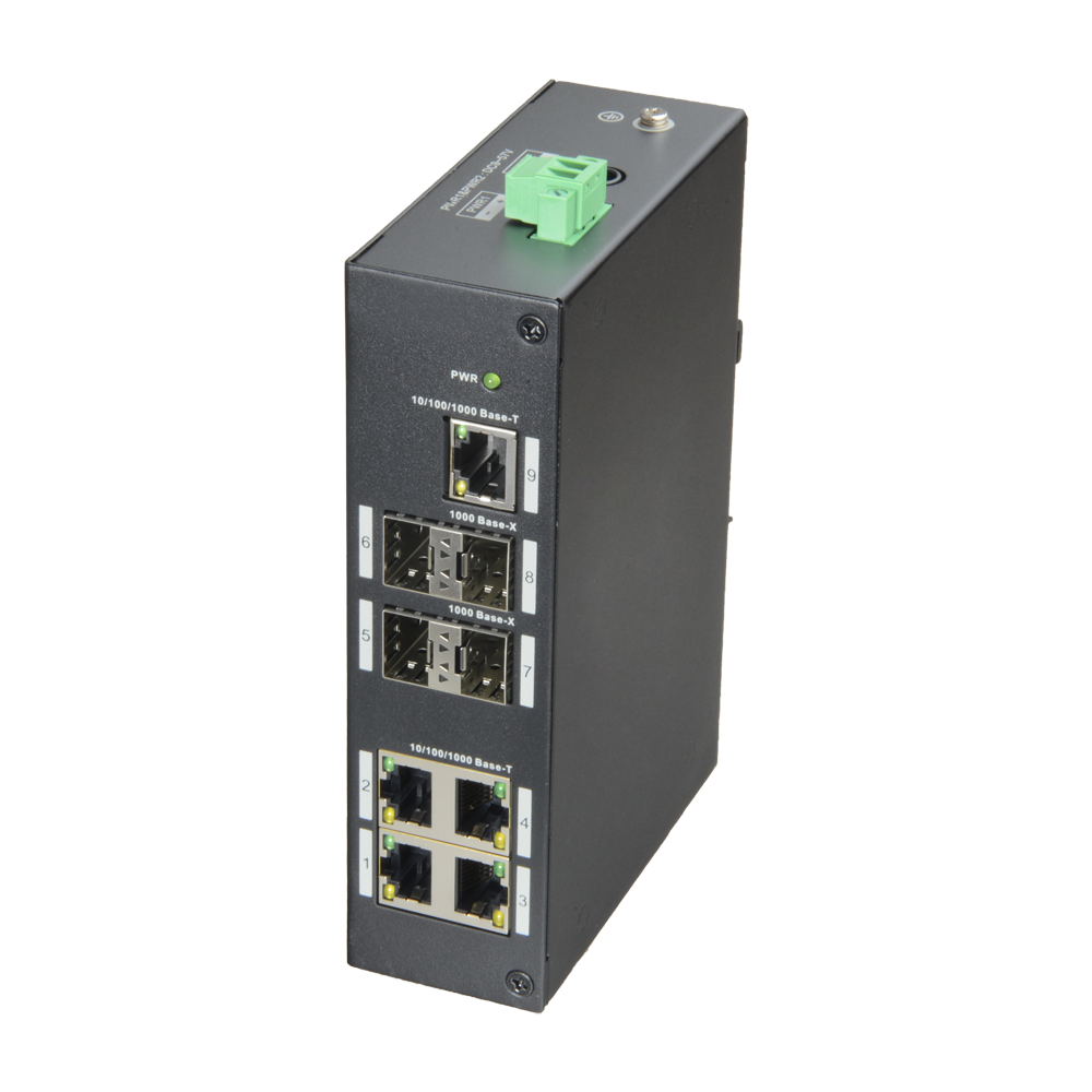 X-Security Switch - 5 porte RJ-45 - 4 SFP Gigabit porte - Hastighed 10/100/1000Mbps - Understøtter dobbelt strømforsyning - DIN-skinne montering