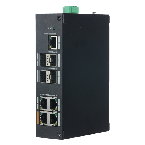 PoE Switch - 4 PoE+ porte RJ45 + 1 x RJ-45 port - 4 SFP Gigabit porte - Hastighed 10/100/1000Mbps - 30W per port / Total maksimal 96W - Port 1 understøtter HiPoE op til 60W