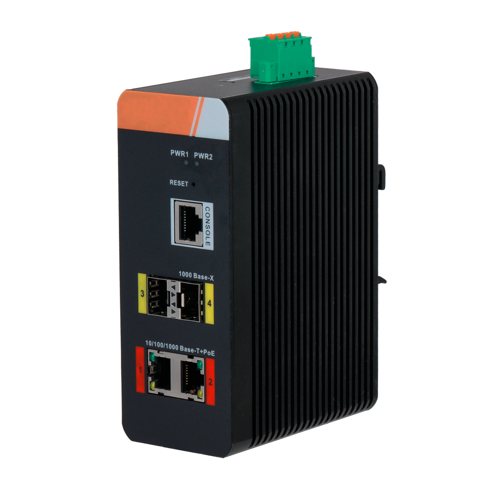 X-Security PoE Switch DIN Skinne - 2 PoE RJ45 + 2 SFP porte - Hastighed 10/100/1000Mbps - 90W porte 1-2 / 120W Maksimum total effekt - PoE / PoE+ / Hi-PoE / Op til 250m / PoE Watchdog - VLAN/STP/RSTP/ERPS/LACP/StaticLAG/IGMP Snooping