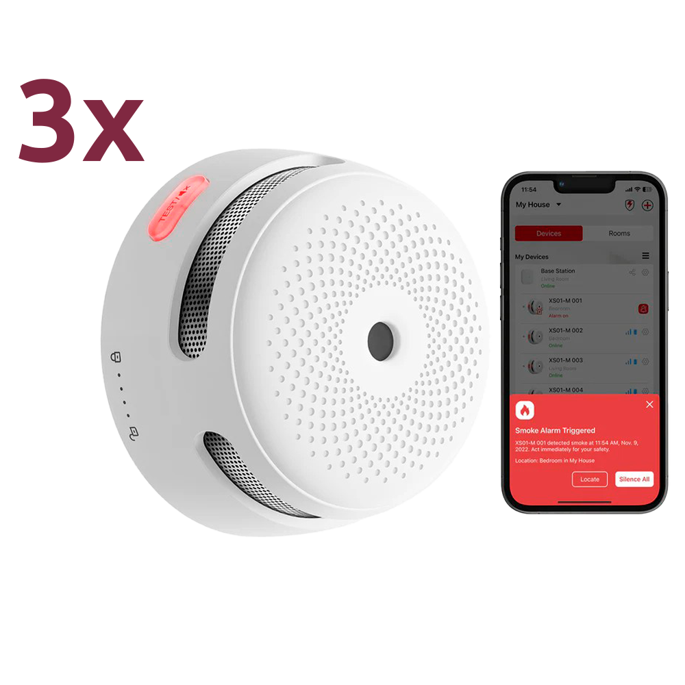 Pakke med 3 mini selvstændige røgdetektorer X-Sense - Forbindelse med SBS50 HUB til APP kommunikation - Tillader forbindelse af 50 detektorer i samme netværk - Batterilevetid 5 år (udskiftelig) - Alarm 85 dB ved 3m - Certificeret EN 14604