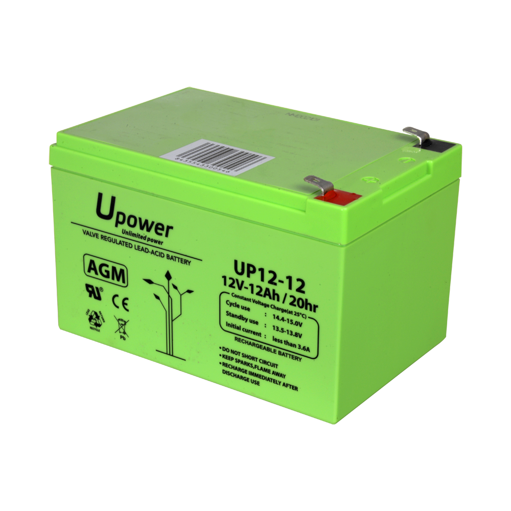Upower - Genopladeligt batteri - AGM bly-syre teknologi - Spænding 12 V - Kapacitet 12.0 Ah - 101 x 151 x 98 / 3800 g - Til backup eller direkte brug