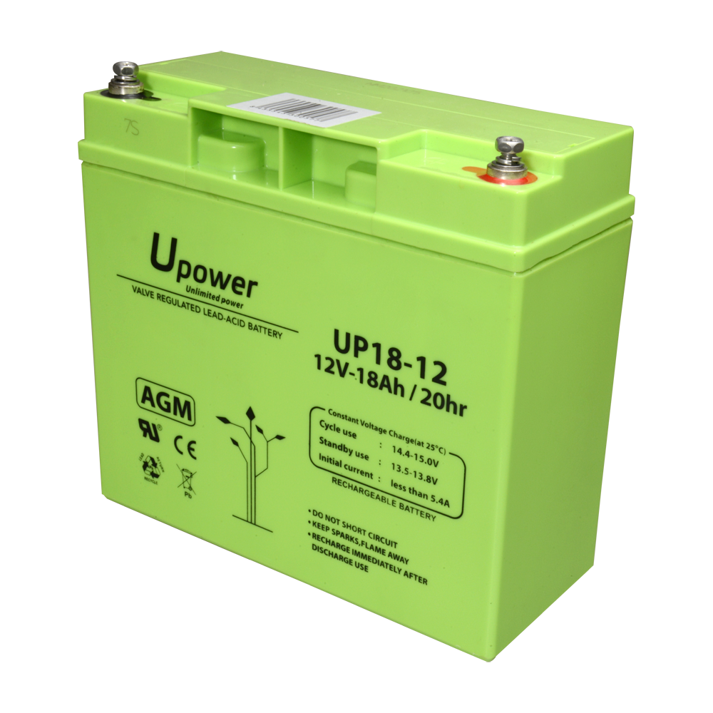 Genopladeligt batteri - AGM bly-syre teknologi - Spænding 12 V - Kapacitet 18 Ah - 168 x 181 x 77 mm / 5600 g - Til backup eller direkte brug