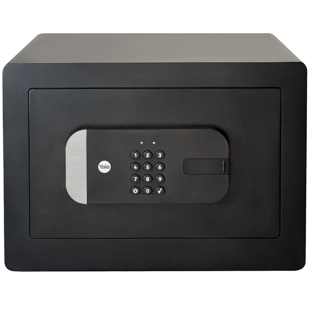 BLE smart pengeskab - Åbning med PIN, fysisk nøgle og APP - Dørstatus sensor - Strømforsyning 4 x AA batterier - Gæstebrugere og adgangsrapporter - Yale Home APP