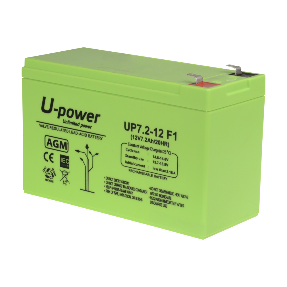 Genopladelig batteri - AGM blysyre teknologi - Spænding 12 V - Kapacitet 7.2 Ah - 94 x 151 x 65 mm / 2220 g - Til backup eller direkte brug