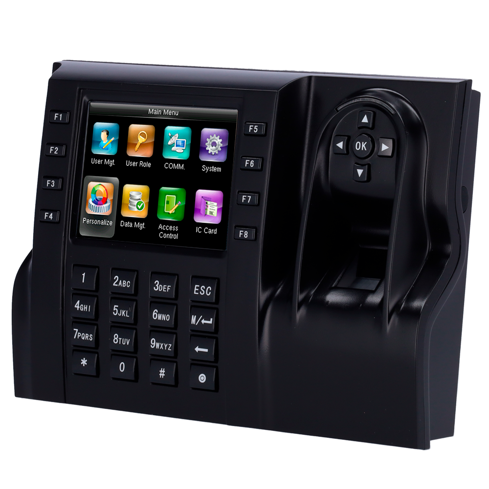 Tids- og mødekontrol - Fingeraftryk, EM/MF og PIN-kort - 8.000 fingeraftryk | 100.000 records - 3.5" TFT, TCP/IP, WiFi, USB og funktionstaster - Software Attendance: ZKBioTime 8 og GoTime Cloud